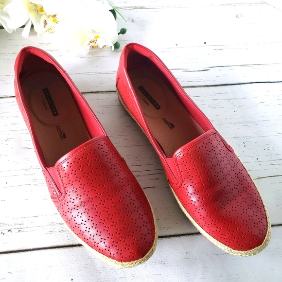 Clarks Shoes - Clarks Danelly Molly Leather Flats Espadrille Red